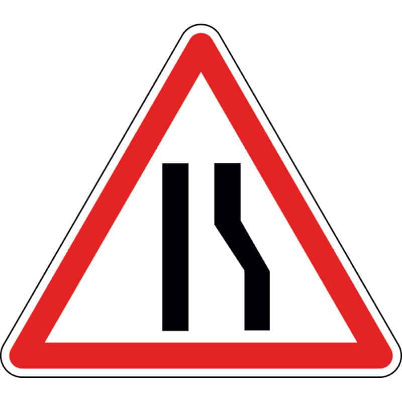 Panneau chaussée rétrécie par la droite - A3a