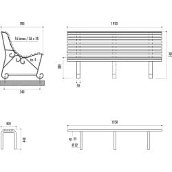 Banc public à lattes Buenos Aires 3 pieds