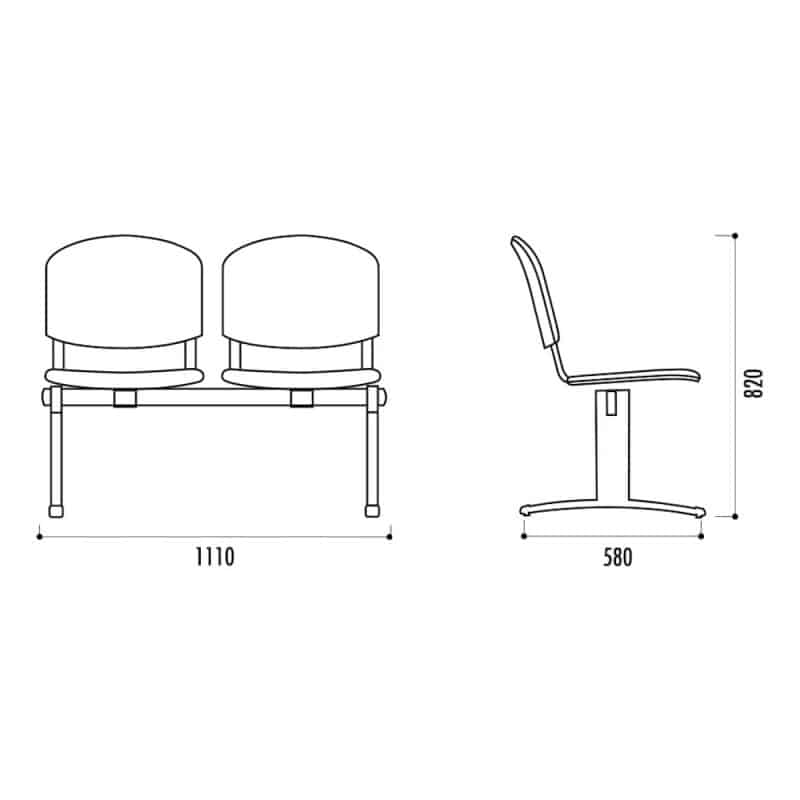 Poutre avec chaises ISO, assise et dossier tissu enduit M2, structure acier noir, plusieurs coloris de tissu disponible