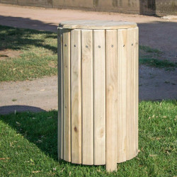 Corbeille de ville ronde en bois avec couvercle - Rustica