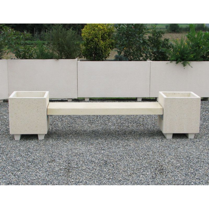 Banc béton avec jardinières - Acajou