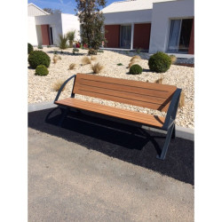 Banc public avec accoudoirs en compact stratifié Teck - Bergerac
