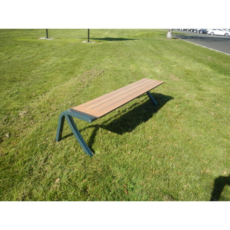 Banquette de ville en compact stratifié Teck et pied acier - Bergerac
