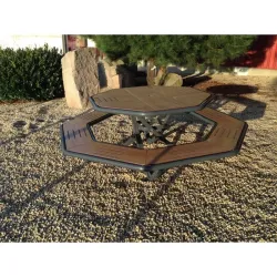 Table de pique nique octogonale en compact stratifié Teck + acier