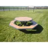 Table de pique nique octogonale en compact stratifié Teck + acier
