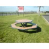 Table de pique nique octogonale en compact stratifié Teck + acier