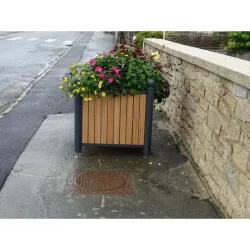 Pot à palmier en compact stratifié Teck + acier tête boule - Arcachon