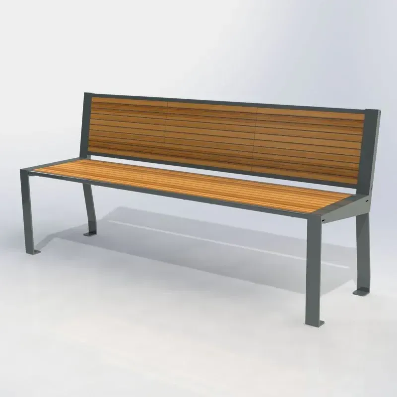 Banc de ville en compact stratifié Teck + acier - Cahors