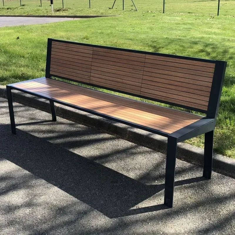 Banc de ville en compact stratifié Teck + acier - Cahors