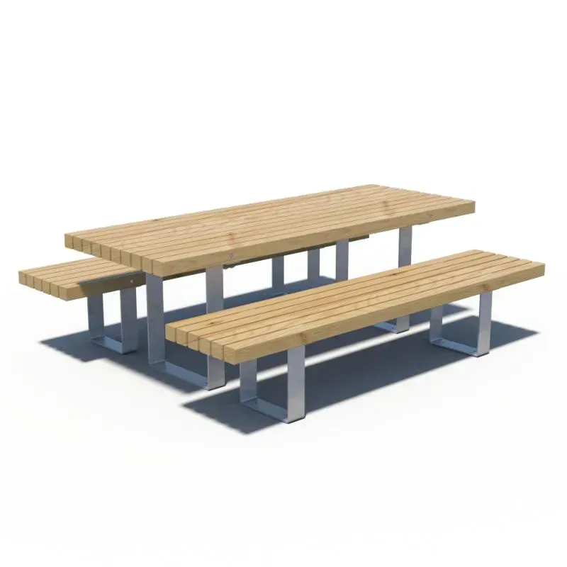 Table de pique-nique PMR acier - Plateau &amp; banc en pin - Rustik