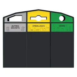 Poubelle de tri extérieure 3 flux + 3 bacs poubelles - Trirok