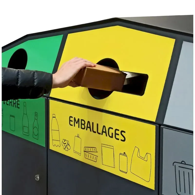 Point de collecte de tri extérieure 3 flux + bacs poubelles - Trirok
