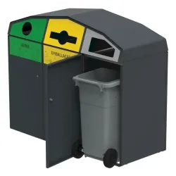Point de collecte de tri extérieure 3 flux + bacs poubelles - Trirok
