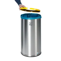 Poubelle ronde inox de tri sélectif  70 litres couvercle couleur