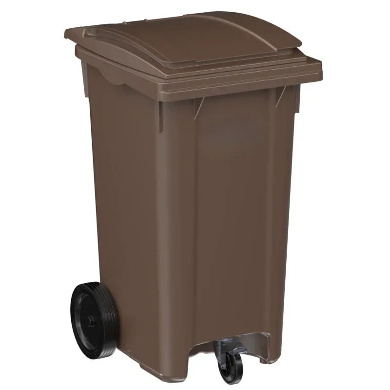 Bac poubelle déchets organiques 3 roues 240L marron - Sulo