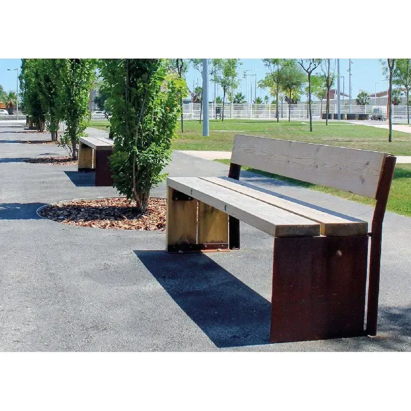 Banc Benito Gavarres UM311R en Corten et bois