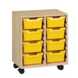 Meuble Piccolo mobile mélaminé avec 8 bacs jaunes en plastique