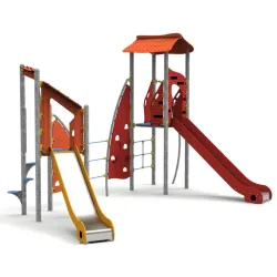 Structure de jeux métallique Masia ferme - 2 toboggans