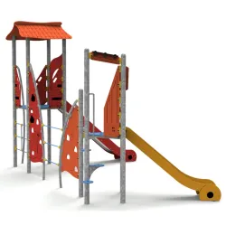 Aire de jeux métallique Masia ferme - 2 toboggans