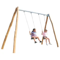 Balançoire Rustique en bois de Robinier et acier - 2 sièges plats