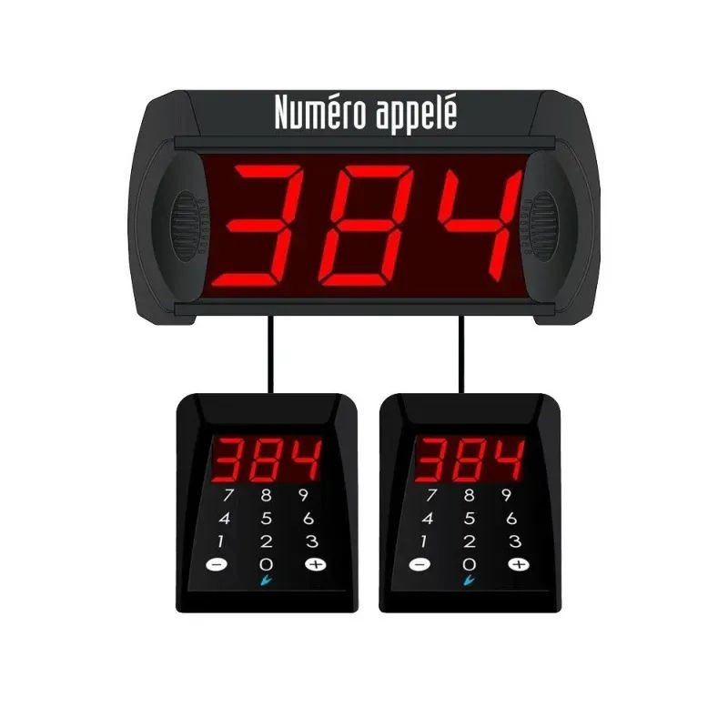 Kit gestion file d'attente 3 chiffres - 2 claviers filaires