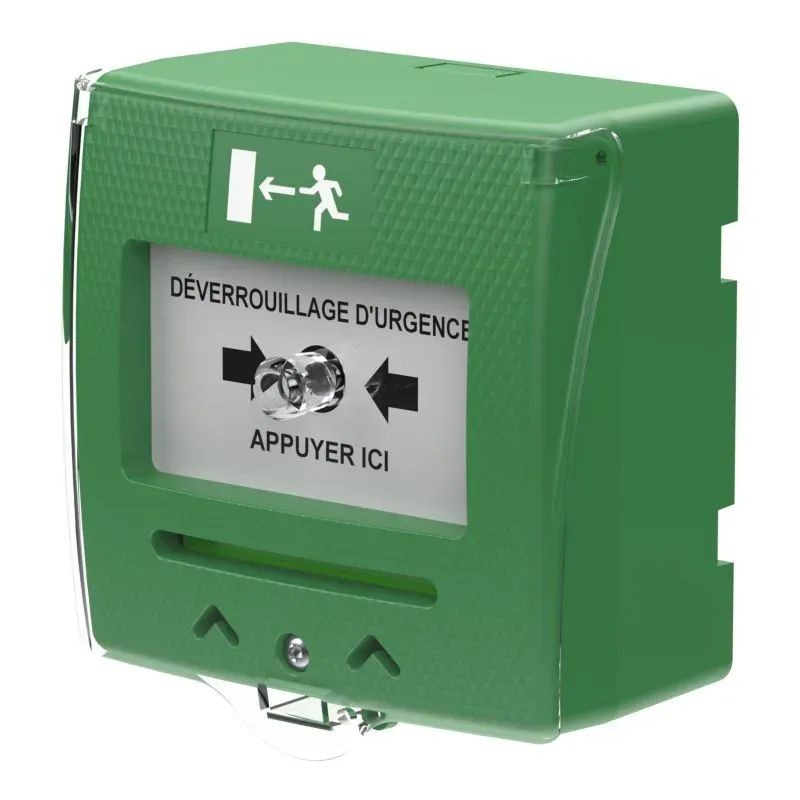 Déclencheur manuel vert 2 contacts avec capot - Sewosy SHOKV2