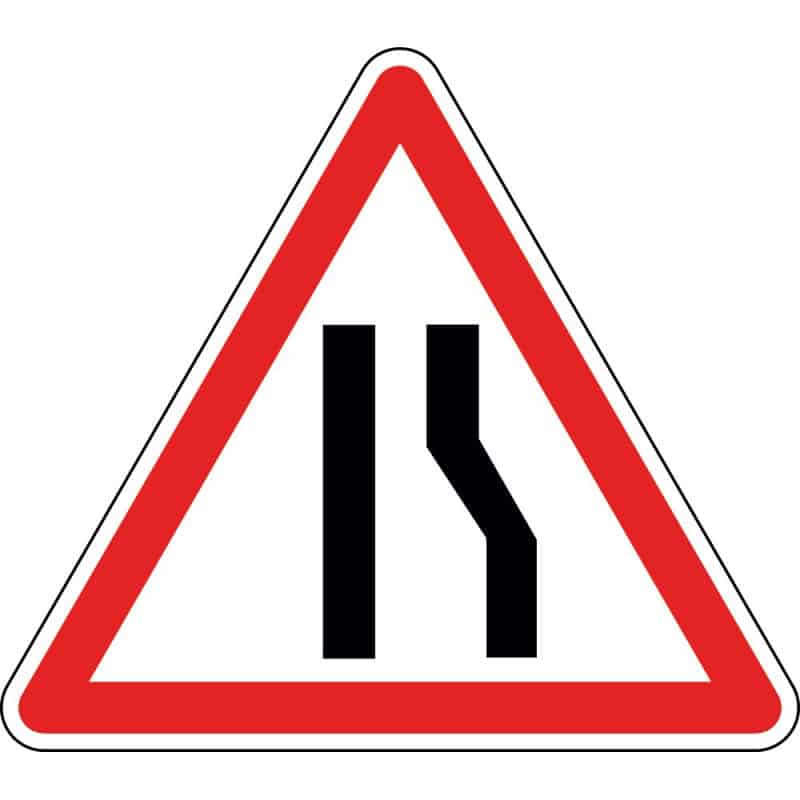 Panneau chaussée rétrécie par la droite - A3a