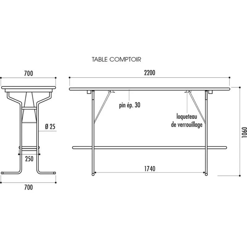 Table haute de comptoir pliante et empilable Vienne