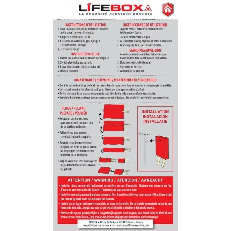 Couverture anti feu 120 x 180 cm