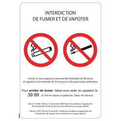 Panneau interdiction de fumer et de vapoter picto et loi