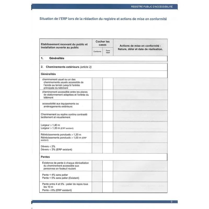 Registre public d'accessibilité format A4 - 32 pages
