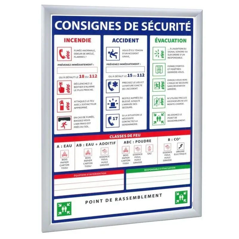 Cadre A4 ou A3 pour panneau consigne ou plan d'évacuation - Clic Clac