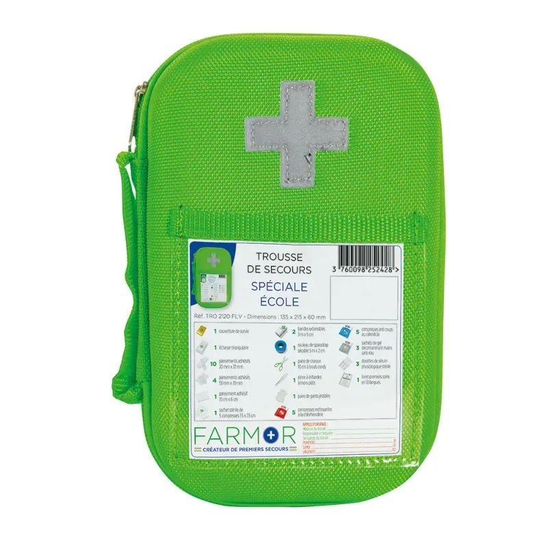 Trousse de secours école &amp; centre aéré petit modèle en EVA vert fluo