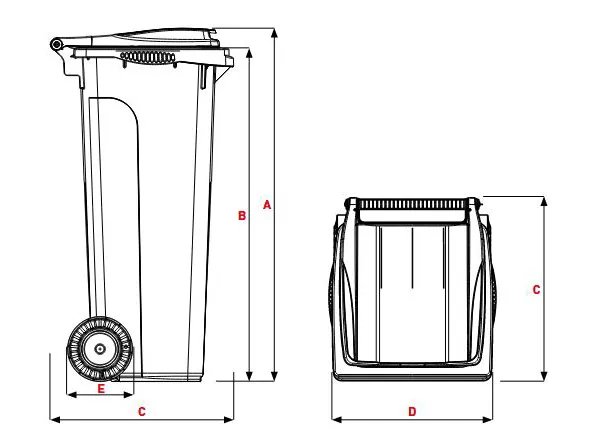 Dimensions conteneur poubelle 140 litres Sulo Citybac