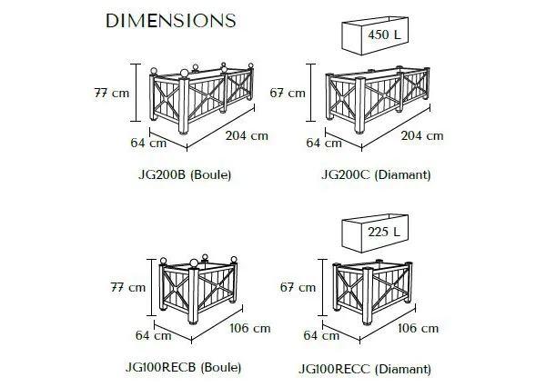 Dimensions jardinière extérieur Serem Garnier