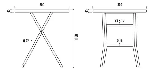 Schéma table haute réception modèle pliante