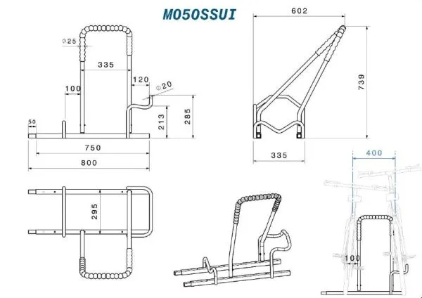 Schéma râtelier 2 vélos avec arceau gainé