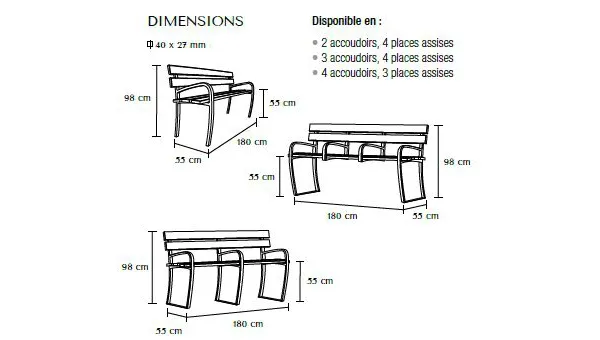 Dimensions banc de ville Serem Confidence Confort Sénior