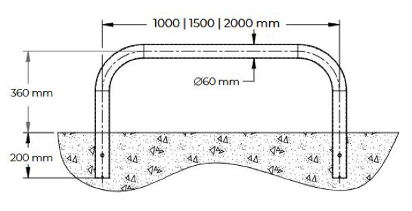 Dimensions arceau bas de protection espace vert