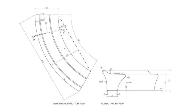 Schéma banc béton forme concave Magourban Ona