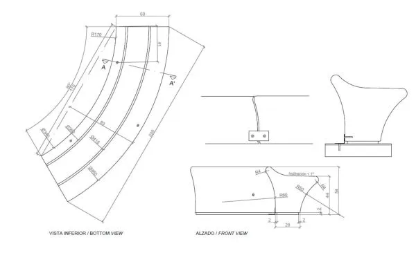 Schéma banc béton forme convex Magourban Ona