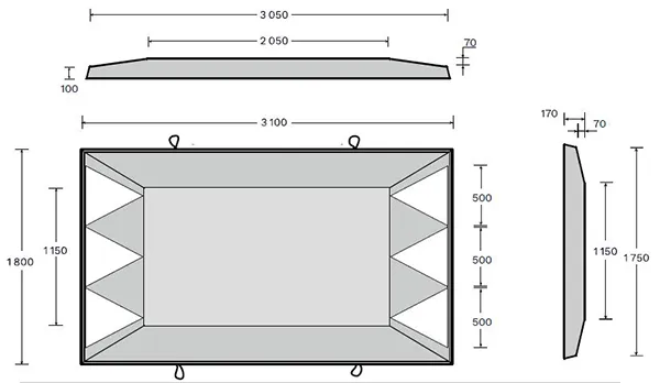 Vue éclatée coussin berlinois béton rouge