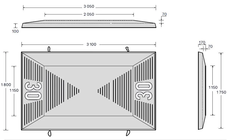 Vue éclatée coussin berlinois béton blanc avec rainures