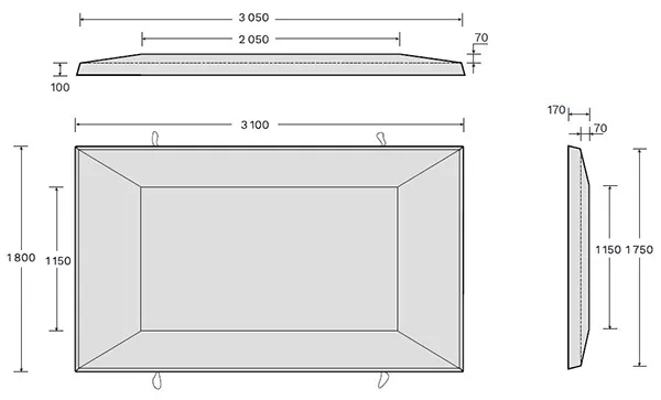 Dimensions coussin berlinois béton blanc sans marquage Vue éclatée coussin berlinois béton blanc sans marquage
