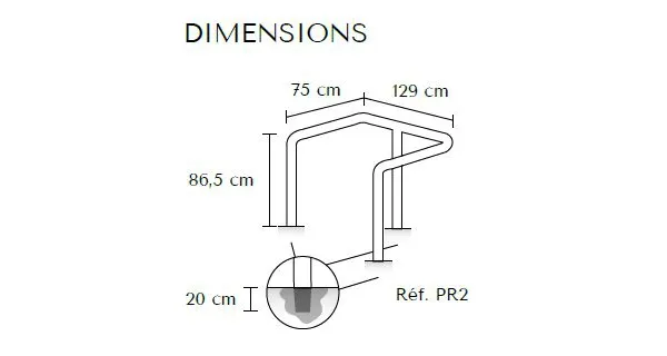 Dimensions etrier de protection conteneur poubelle Serem Pantagruel