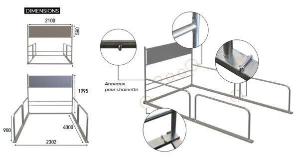 Dimensions parc de rangement pour chariots de supermarché
