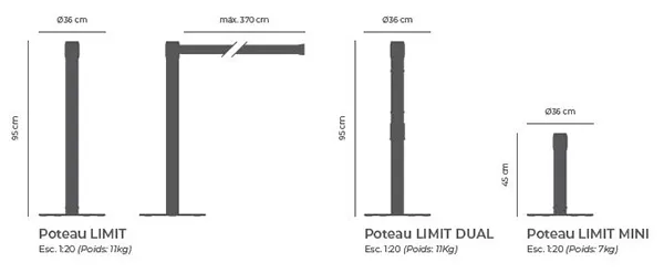 Dimensions poteau de guidage LIMIT