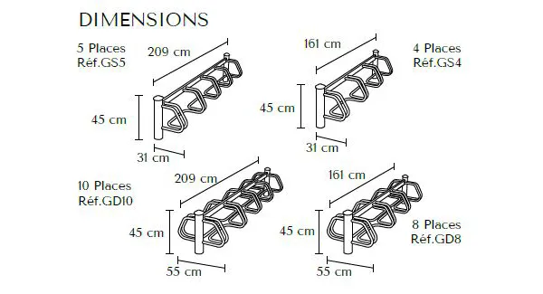 Dimensions support velos Serem Tourmalet Dimensions support cycles Serem Tourmalet
