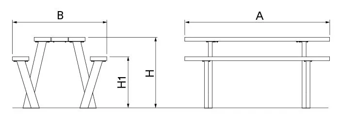 Dimensions table picnic Corten et pin Benito