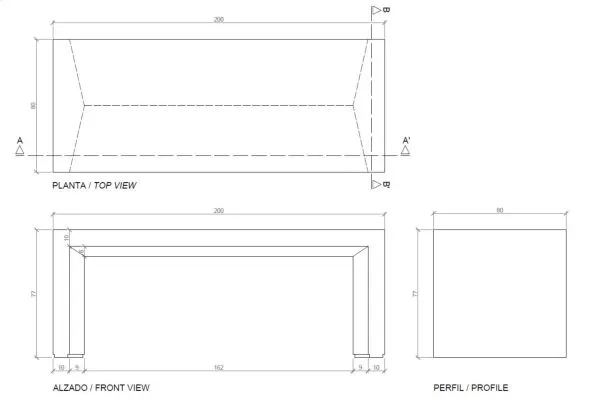 Schéma table de pique nique en béton Magourban Targa